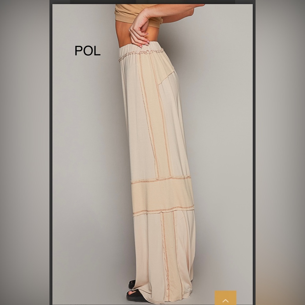 171. NWT POL Tan and Cream Mixed Media Wide Leg Pants - Picture 4 of 6